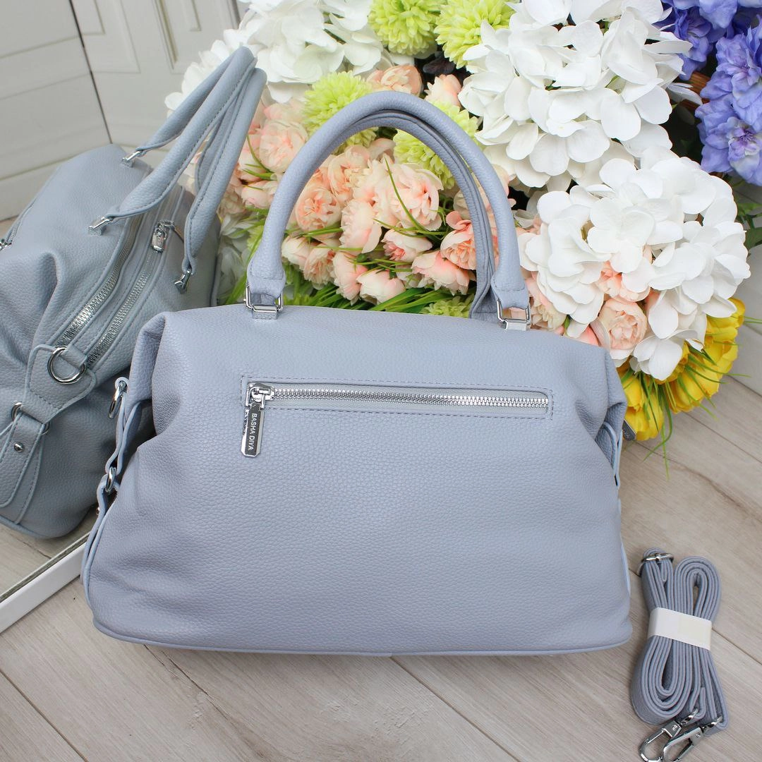 Жіноча блакитна сумка з екошкіри люкс якості на два відділення з регульованим ременем