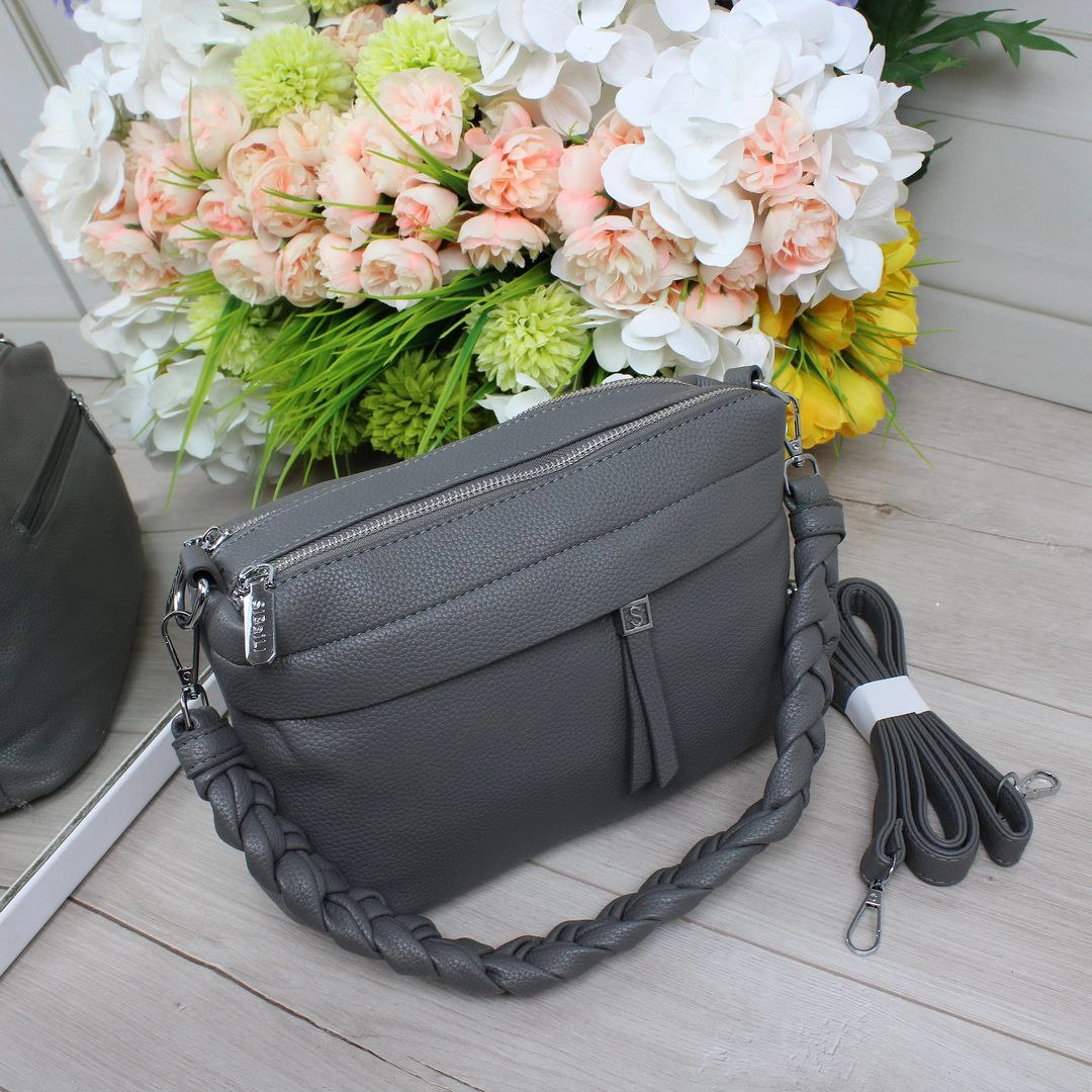 Жіноча графітова сумка крос-боді з екошкіри на два відділення