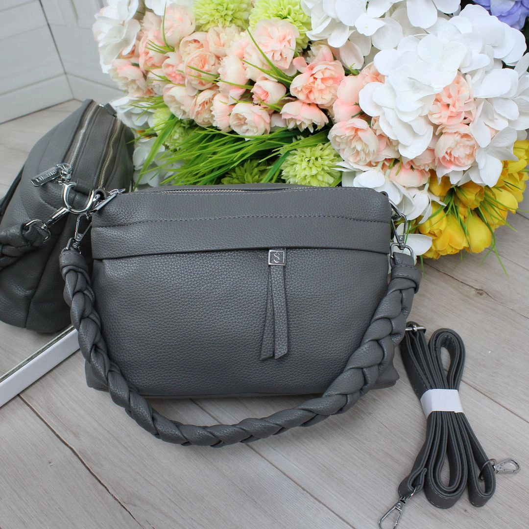 Жіноча графітова сумка крос-боді з екошкіри на два відділення
