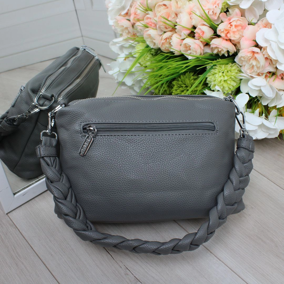 Жіноча графітова сумка крос-боді з екошкіри на два відділення