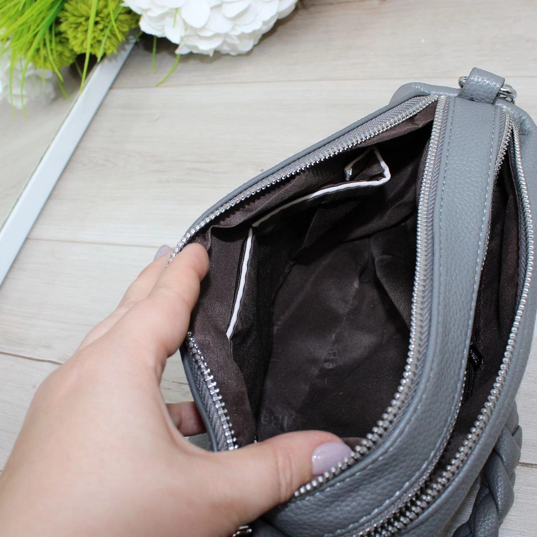 Жіноча графітова сумка крос-боді з екошкіри на два відділення