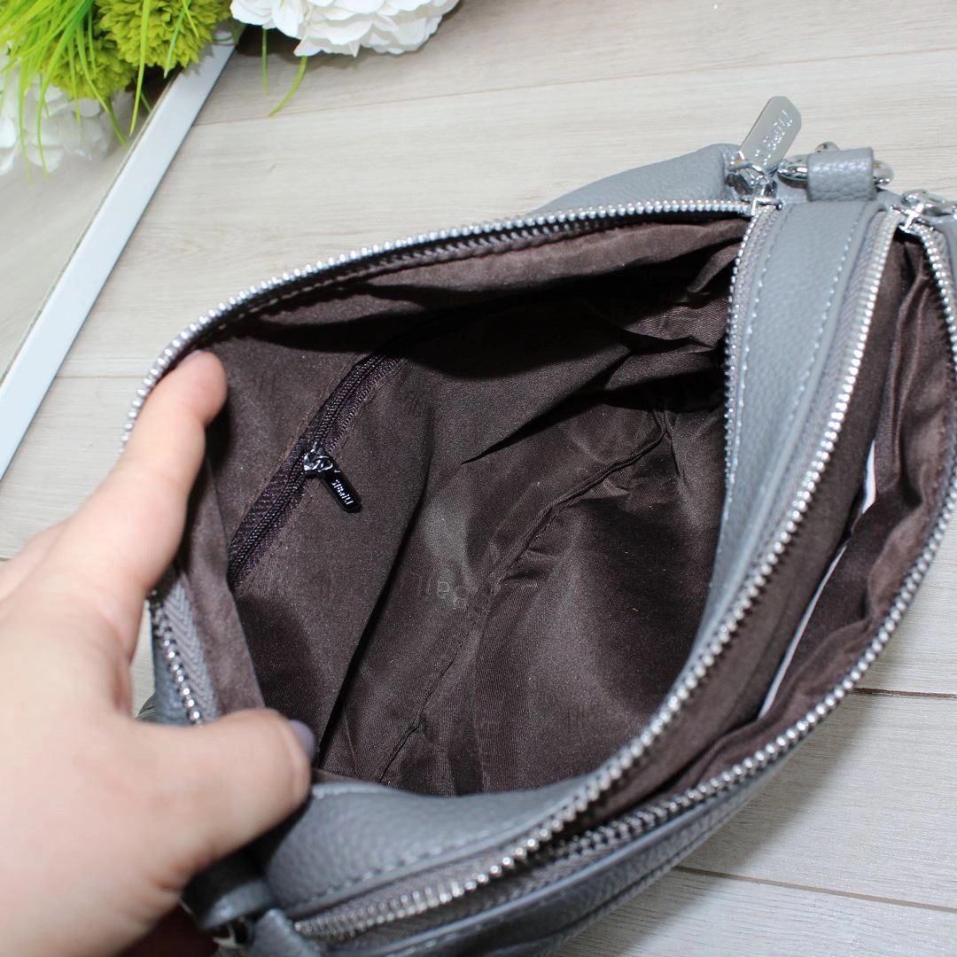 Жіноча графітова сумка крос-боді з екошкіри на два відділення