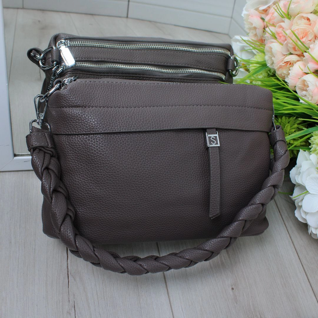 Жіноча сумка крос-боді капучіно з екошкіри на два відділення