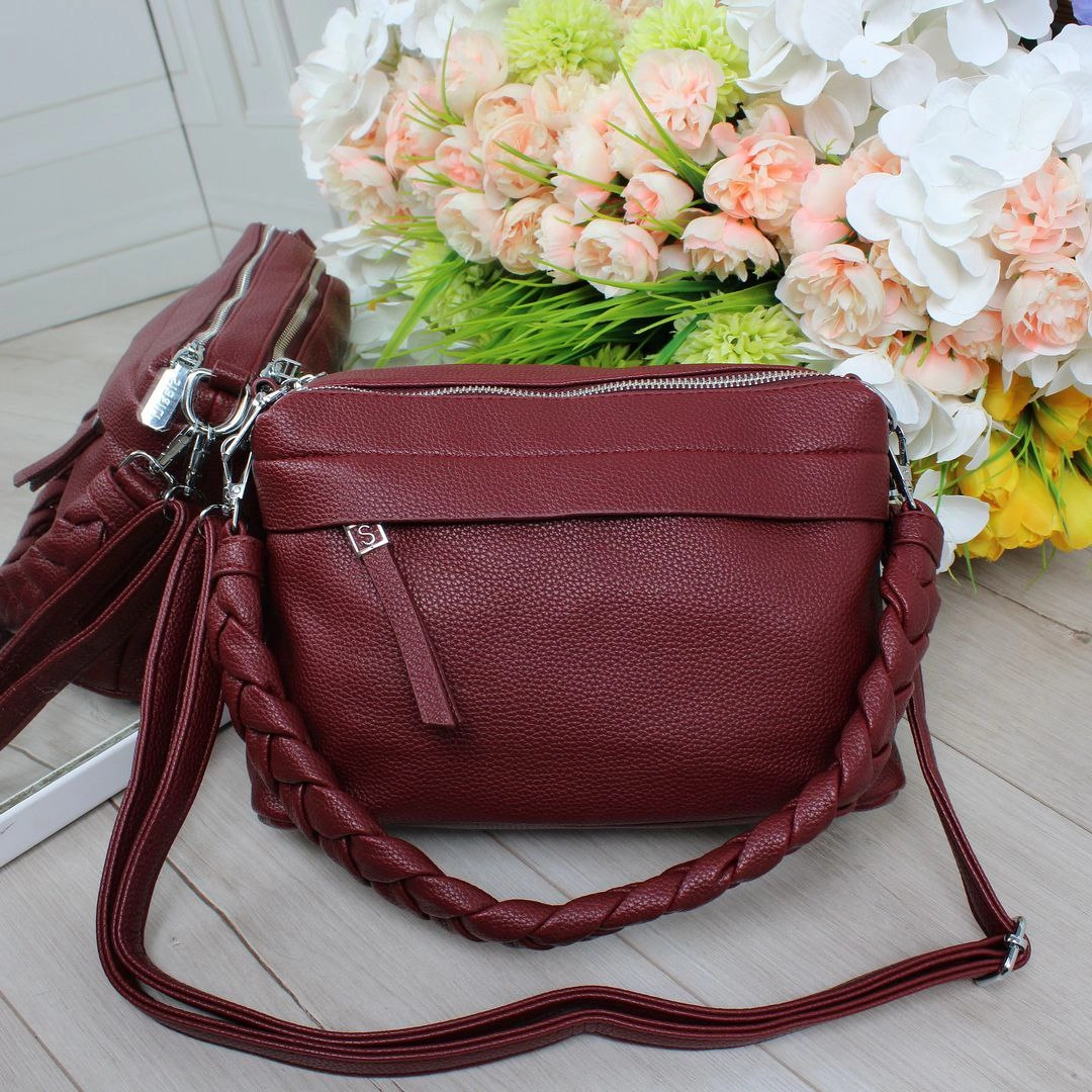 Жіноча червона сумка крос-боді з екошкіри на два відділення