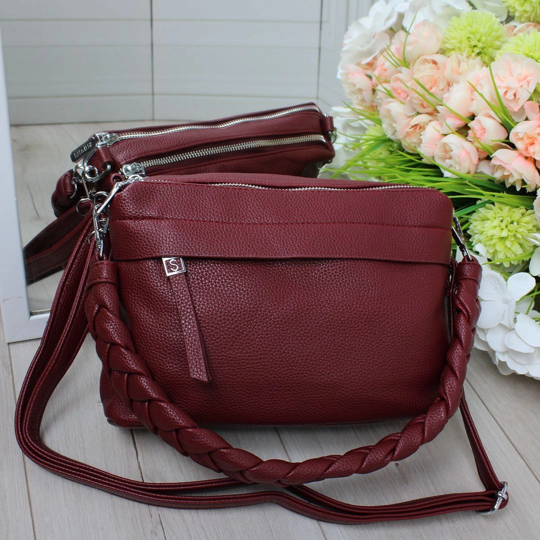 Жіноча червона сумка крос-боді з екошкіри на два відділення