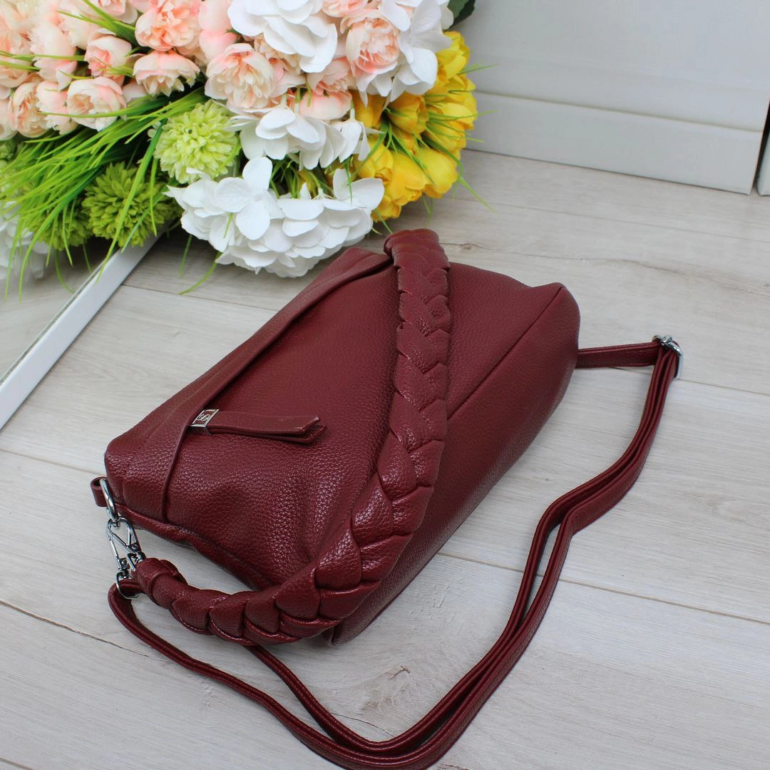 Жіноча червона сумка крос-боді з екошкіри на два відділення