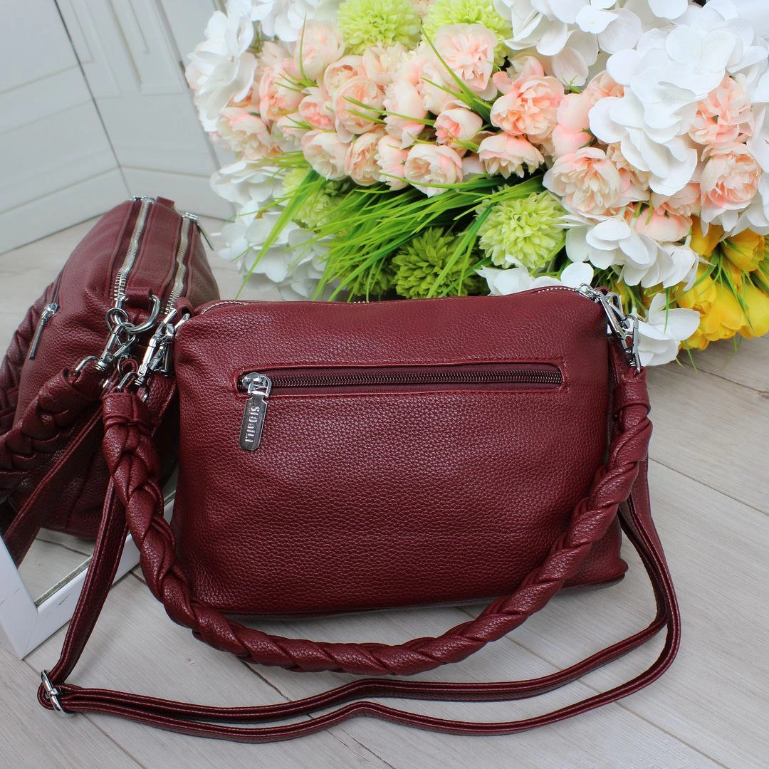 Жіноча червона сумка крос-боді з екошкіри на два відділення