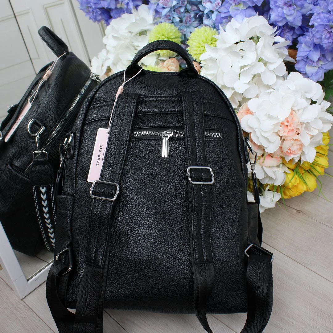 Жіночий чорний сумка-рюкзак з екошкіри формату А4