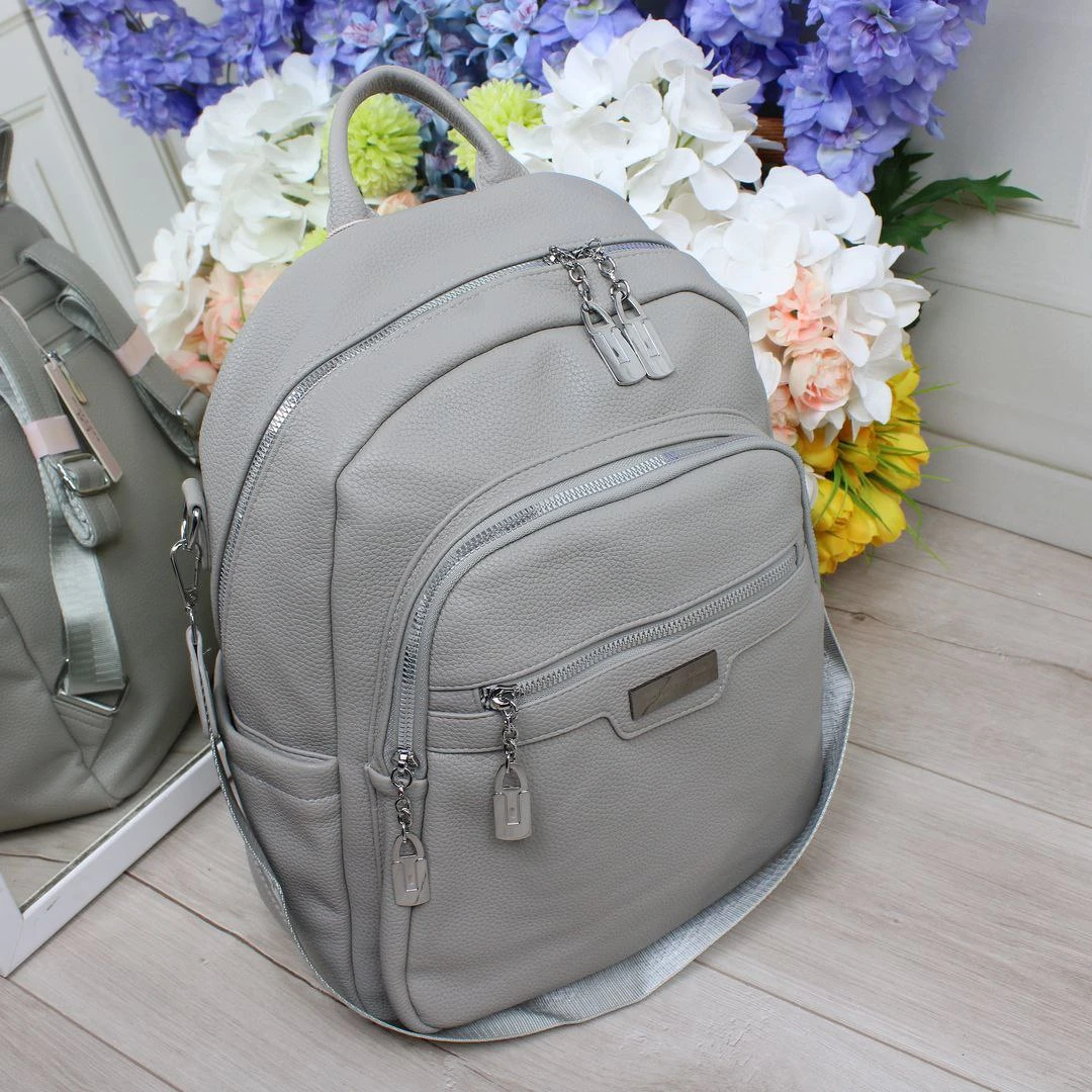 Жіночий сірий рюкзак-сумка з екошкіри формату А4