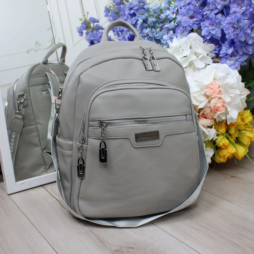 Жіночий сірий рюкзак-сумка з екошкіри формату А4