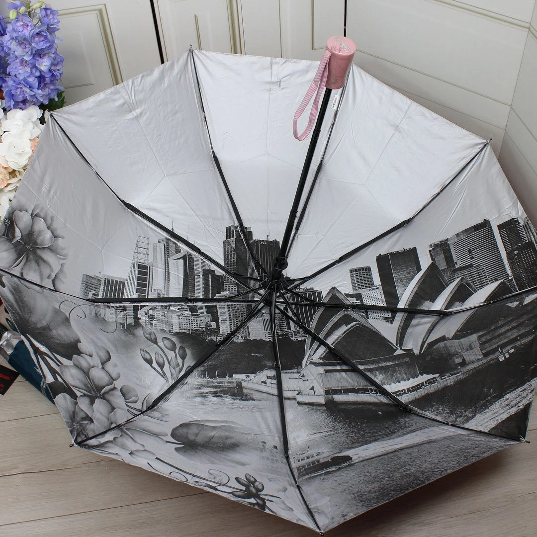 Жіноча пудрово-беж пікасолька з однотонним куполом і внутрішнім візерунком, напівавтомат