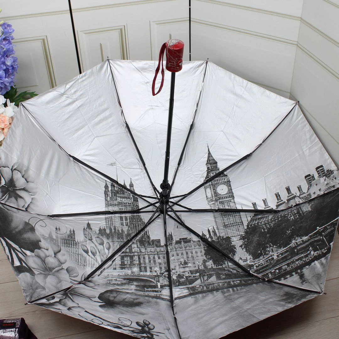 Жіноча бордова парасолька напівавтомат з однотонним куполом та візерунком усередині