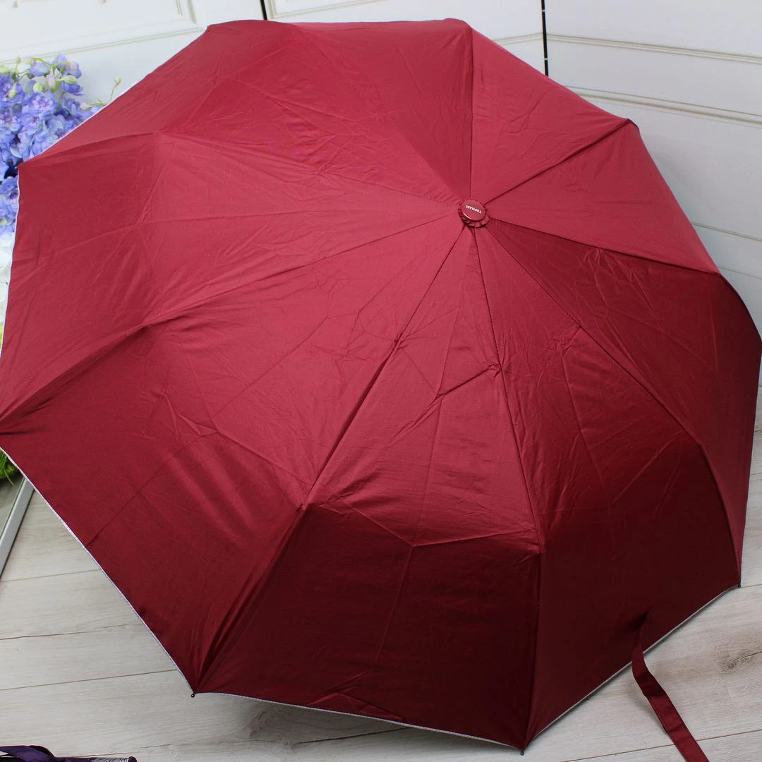 Жіноча бордова парасолька напівавтомат з однотонним куполом та візерунком усередині