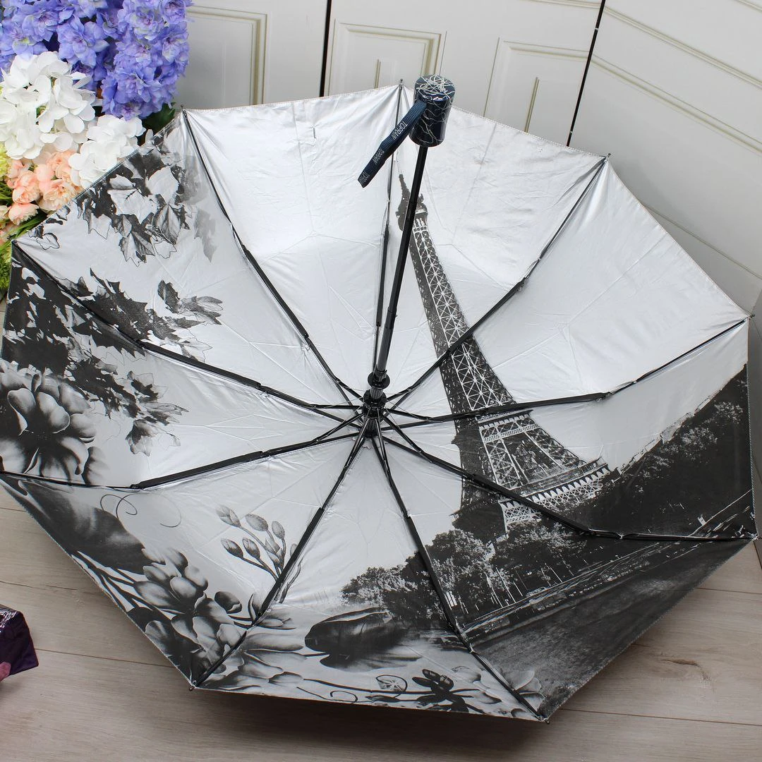 Жіноча синя парасолька напівавтомат з однотонним куполом та внутрішнім візерунком