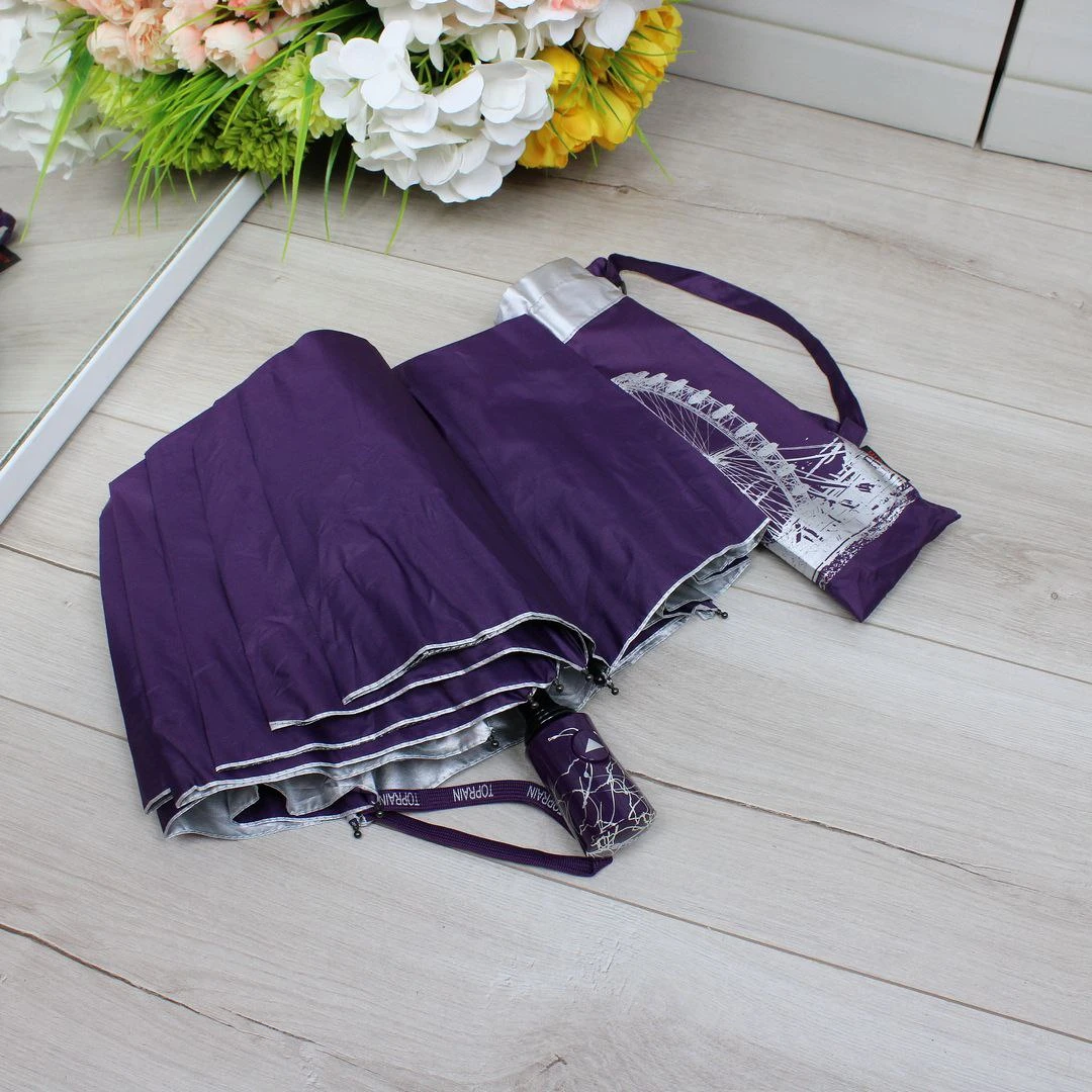 Жіноча фіолетова парасолька напівавтомат з однотонним куполом та візерунком усередині