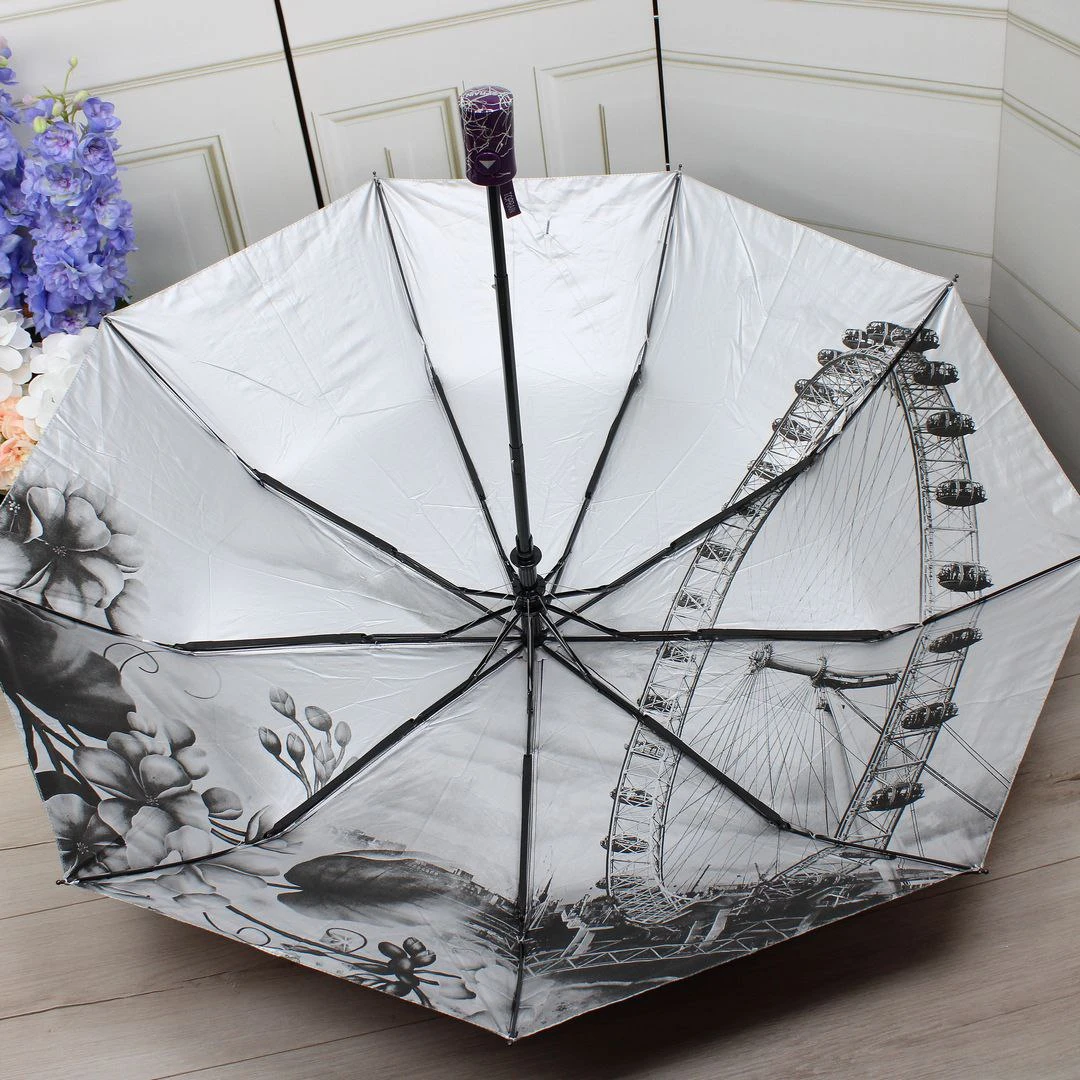 Жіноча фіолетова парасолька напівавтомат з однотонним куполом та візерунком усередині