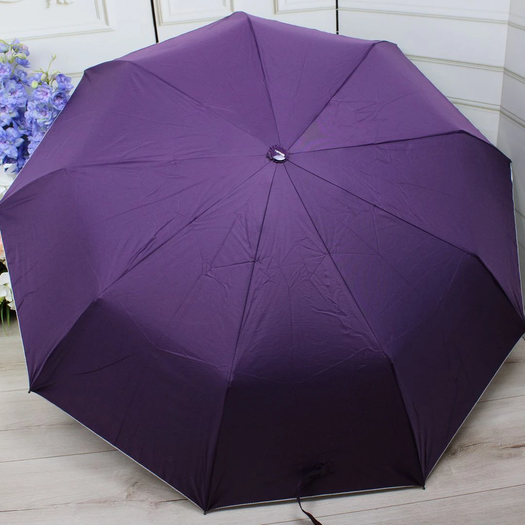 Жіноча фіолетова парасолька напівавтомат з однотонним куполом та візерунком усередині