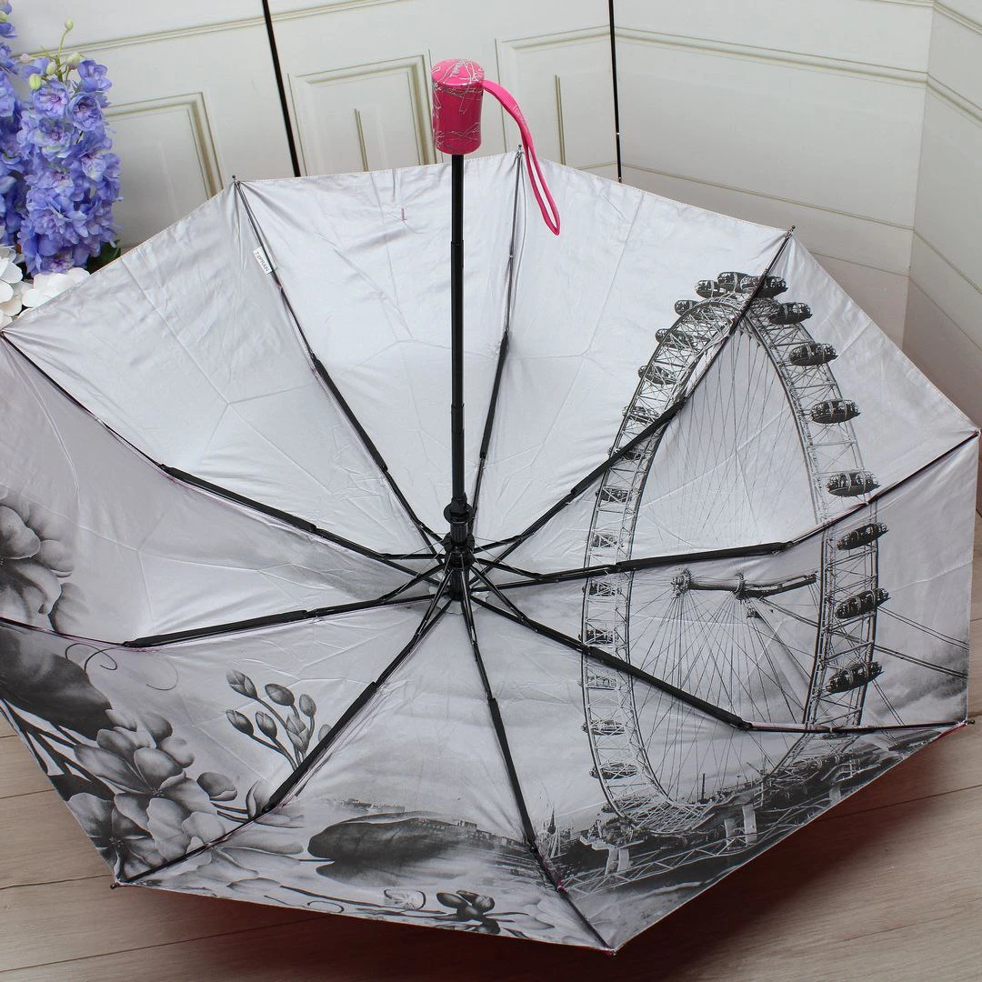 Жіноча яскраво-рожева парасолька напівавтомат з однотонним куполом та візерунком зсередини