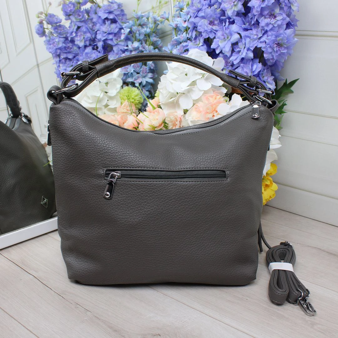 Жіноча графітова сумка-мішок з екошкіри формат А4 з регульованим ременем