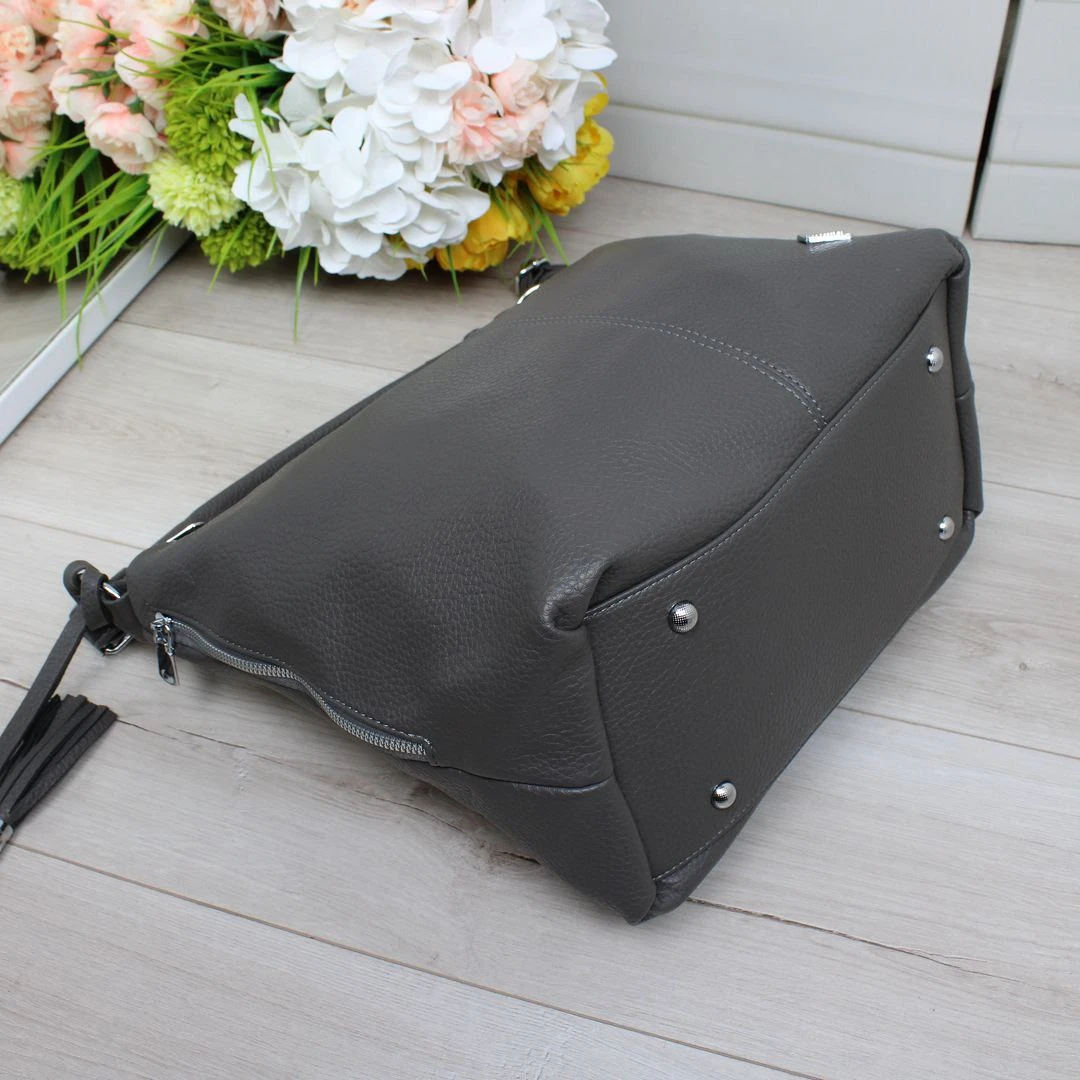 Жіноча графітова сумка-мішок з екошкіри формат А4 з регульованим ременем