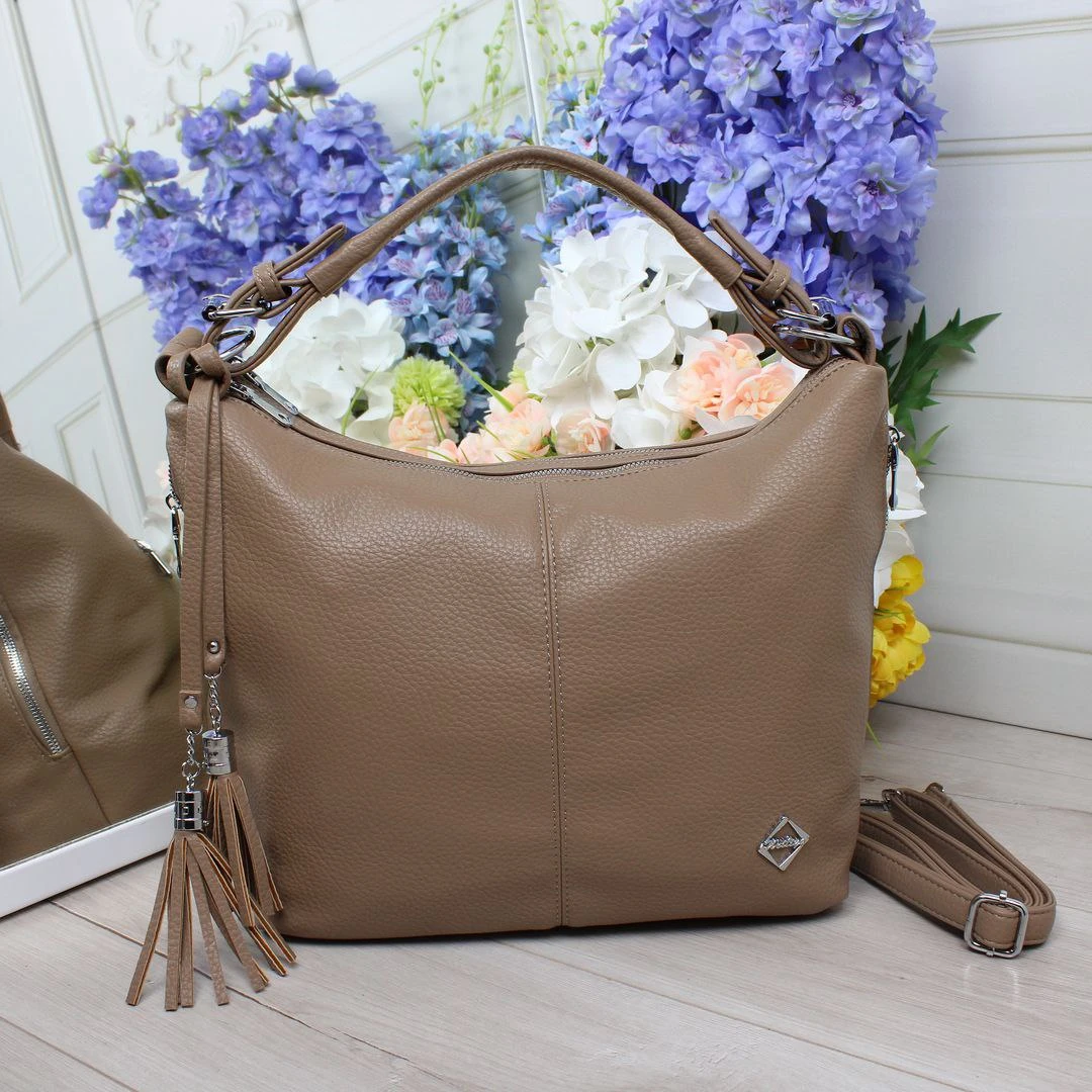 Жіноча сумка-мішок мокко з екошкіри формат А4