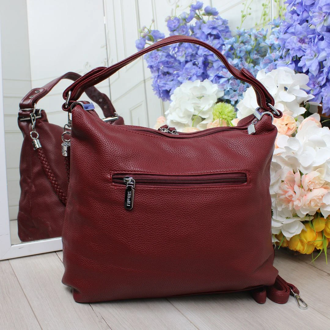 Жіноча червона сумка-мішок з екошкіри, містка модель формату А4