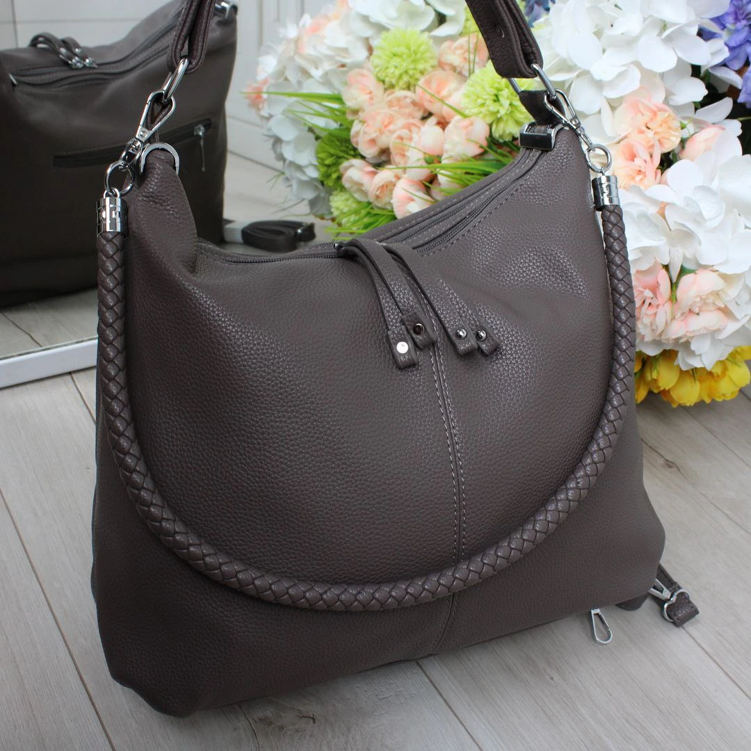 Жіноча сумка-мішок пильна троянда з екошкіри, містка модель формату А4