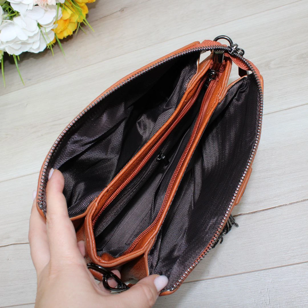 Жіноча синя сумка через плече з екошкіри на три відділення