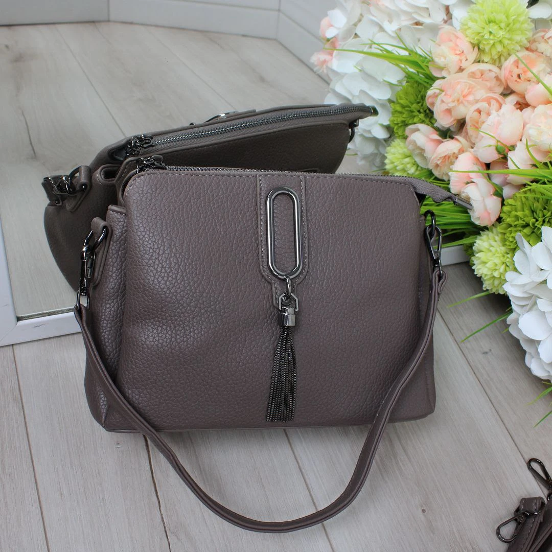 Жіноча сумка пильної троянди з екошкіри через плече на три відділення