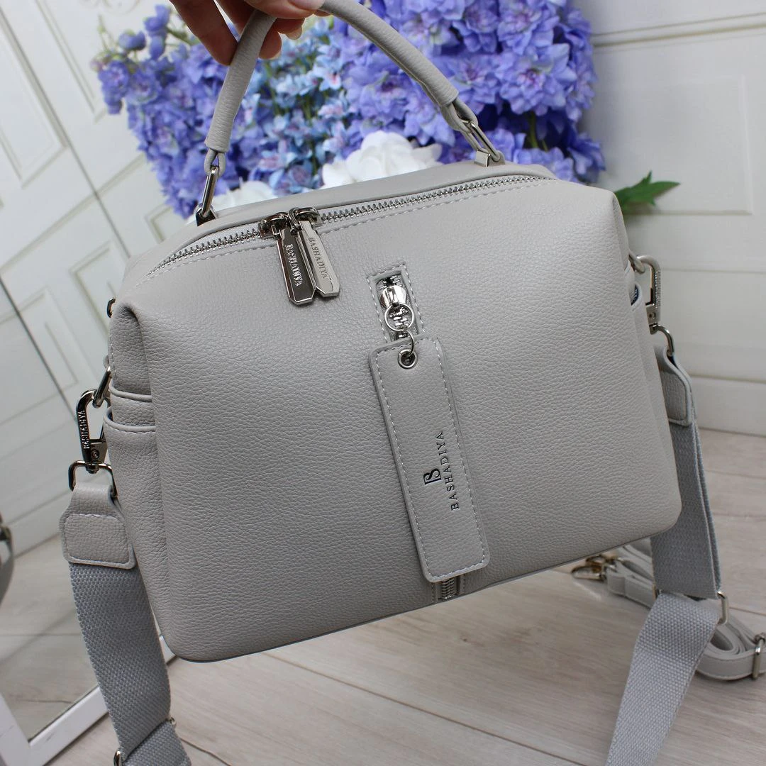 Жіноча сіра сумка через плече з екошкіри люкс якості