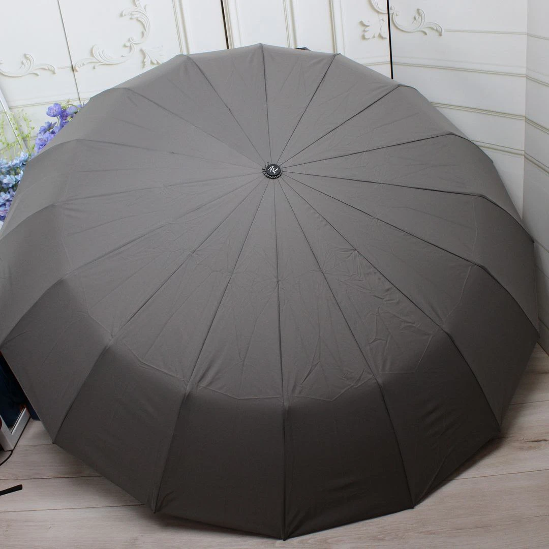Президентська сіра парасолька-автомат на 16 спиць з антивітровою системою