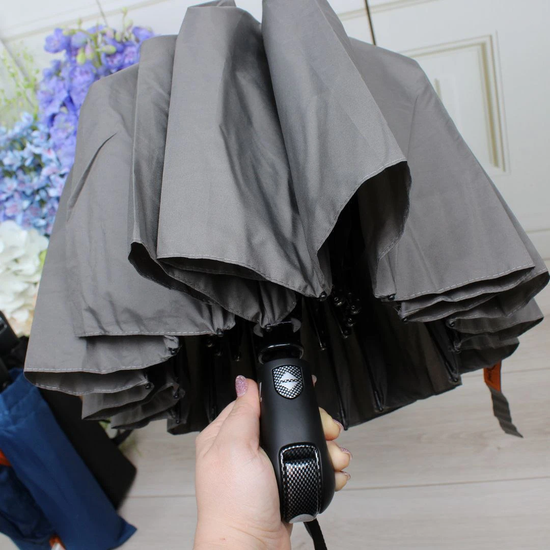 Президентська сіра парасолька-автомат на 16 спиць з антивітровою системою