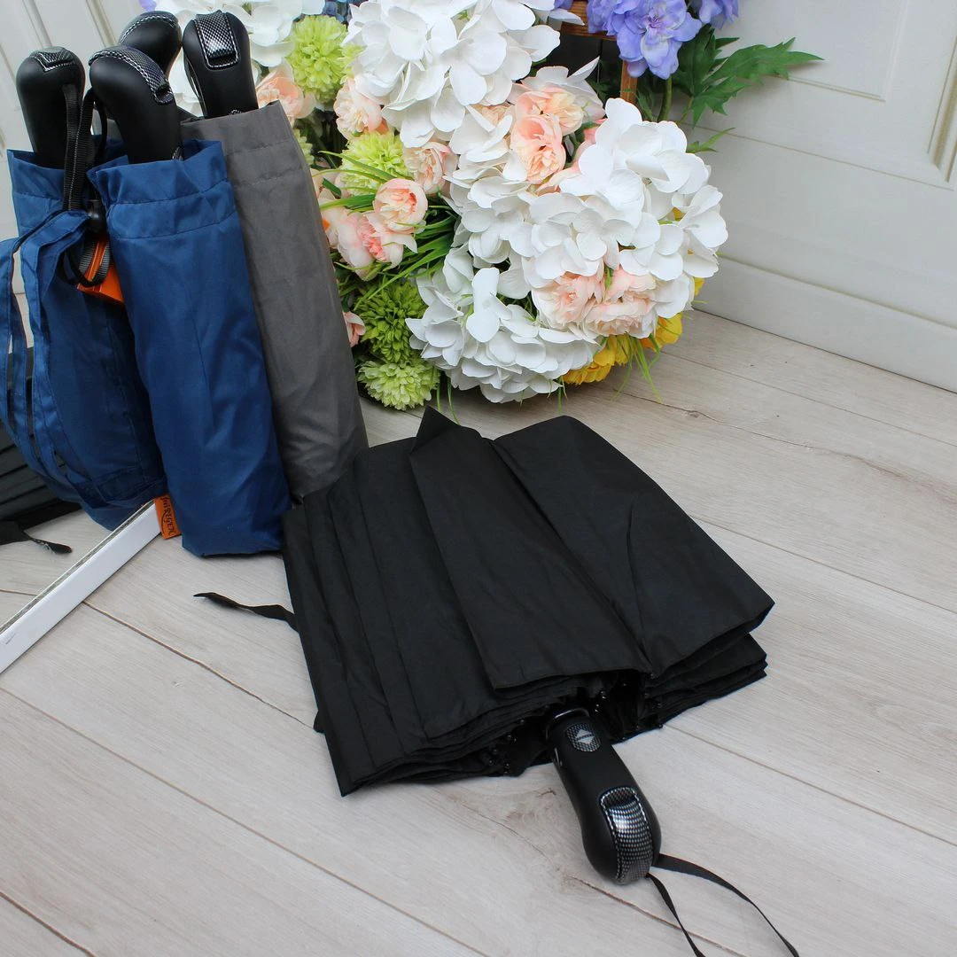 Президентська чорна парасолька-автомат на 16 спиць з антивітровою системою