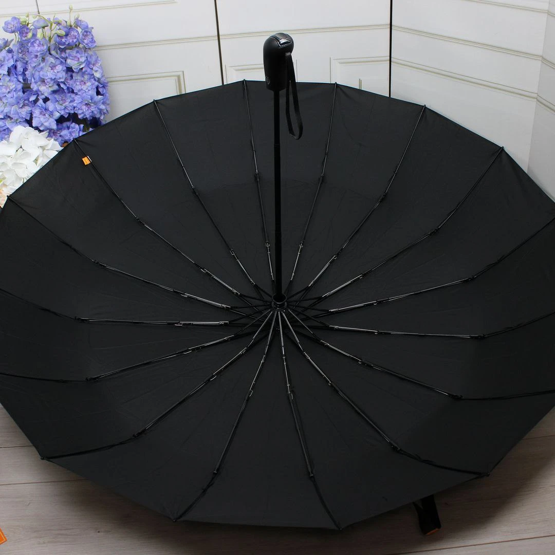 Президентська чорна парасолька-автомат на 16 спиць з антивітровою системою