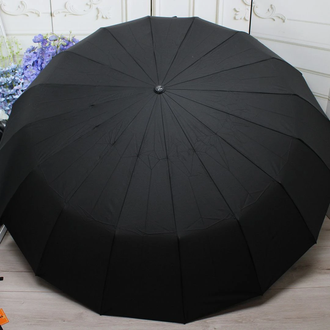 Президентська чорна парасолька-автомат на 16 спиць з антивітровою системою