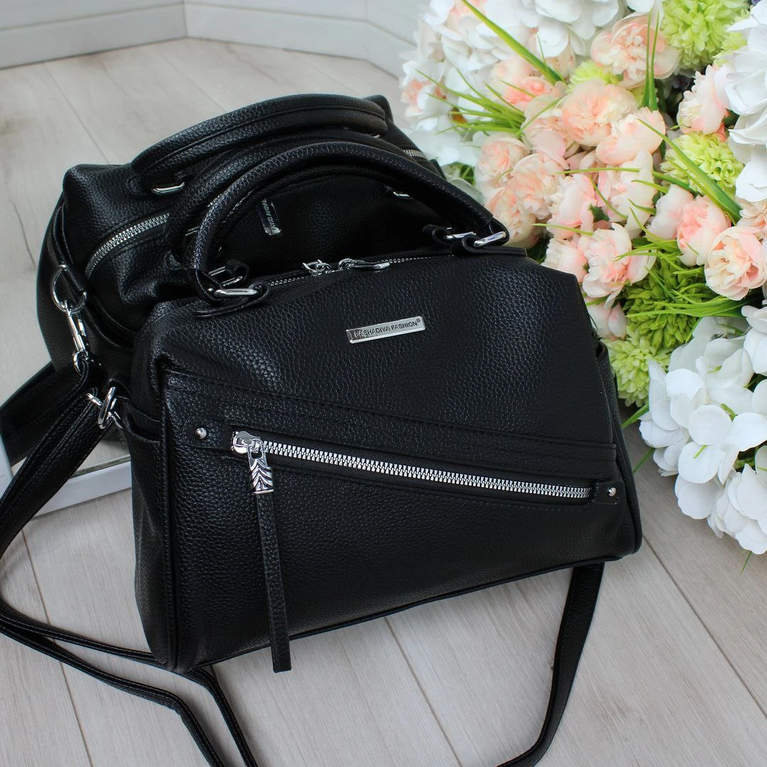 Жіноча чорна сумка крос-боді з екошкіри люкс якості через плече