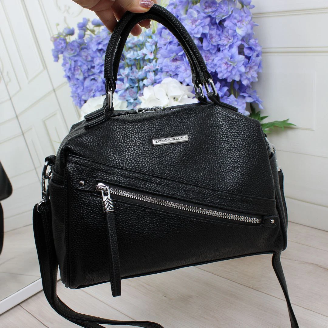 Жіноча чорна сумка крос-боді з екошкіри люкс якості через плече