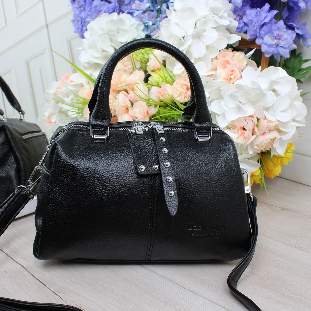 Жіноча чорна сумка крос-боді з екошкіри люкс якості через плече