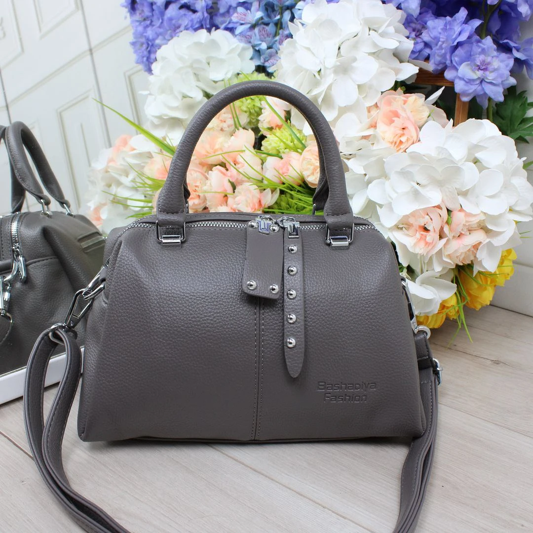 Жіноча сіра сумка крос-боді з екошкіри люкс якості через плече