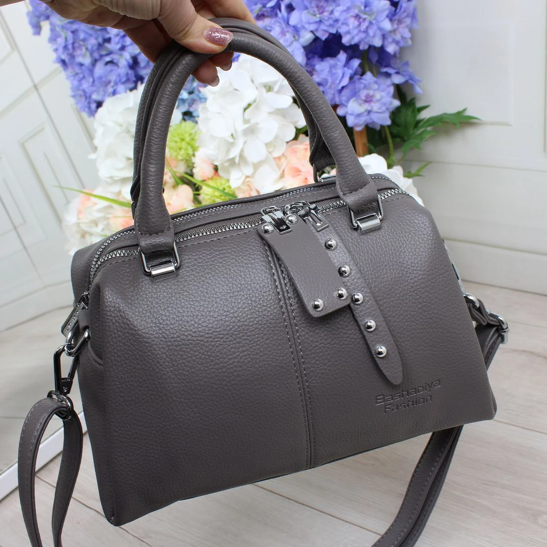 Жіноча сіра сумка крос-боді з екошкіри люкс якості через плече