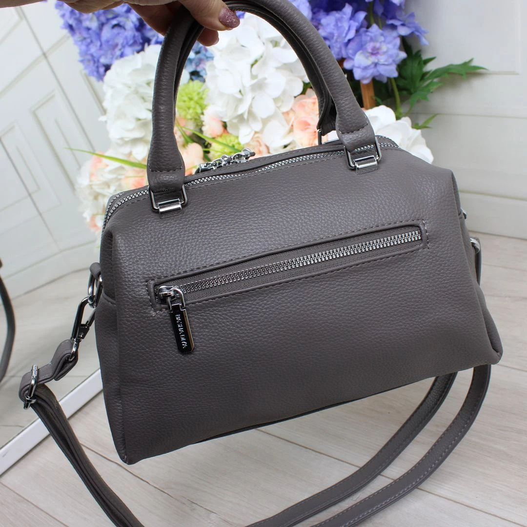 Жіноча сіра сумка крос-боді з екошкіри люкс якості через плече