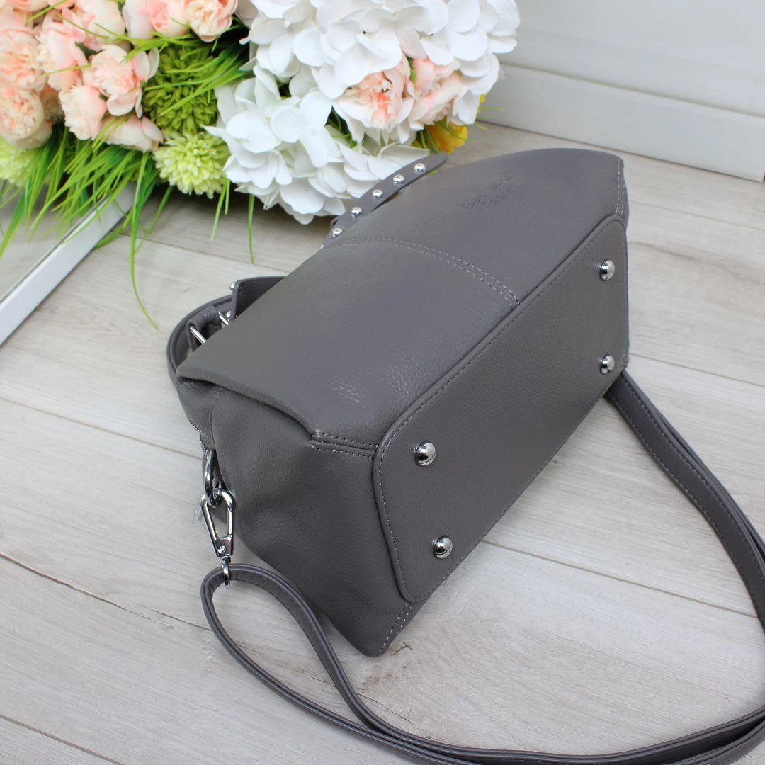 Жіноча сіра сумка крос-боді з екошкіри люкс якості через плече