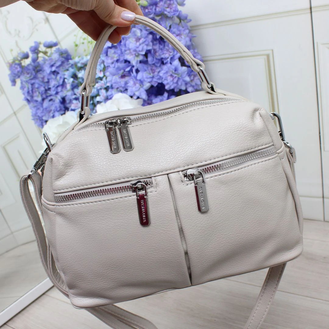 Жіноча сіро-бежева сумка крос-боді з екошкіри люкс якості через плече