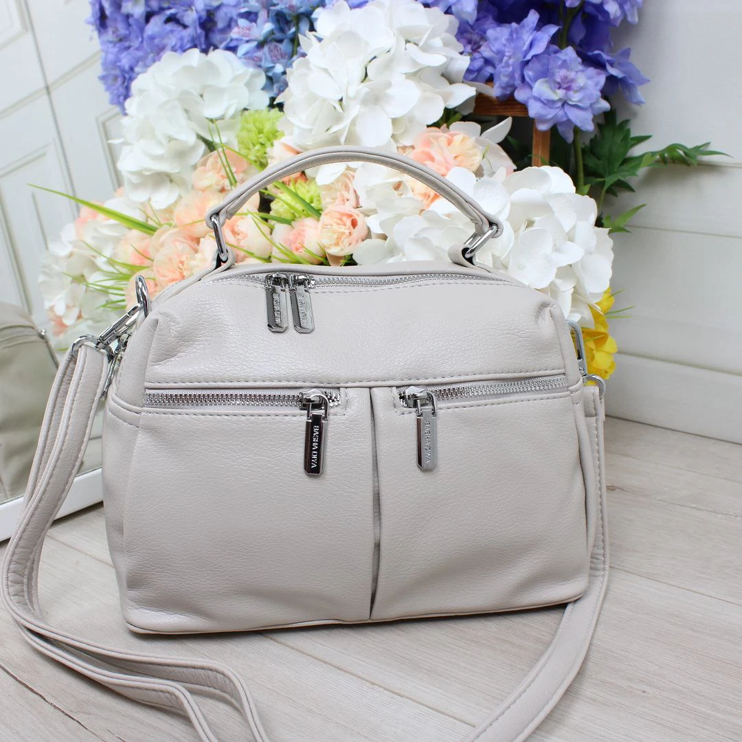 Жіноча сіро-бежева сумка крос-боді з екошкіри люкс якості через плече