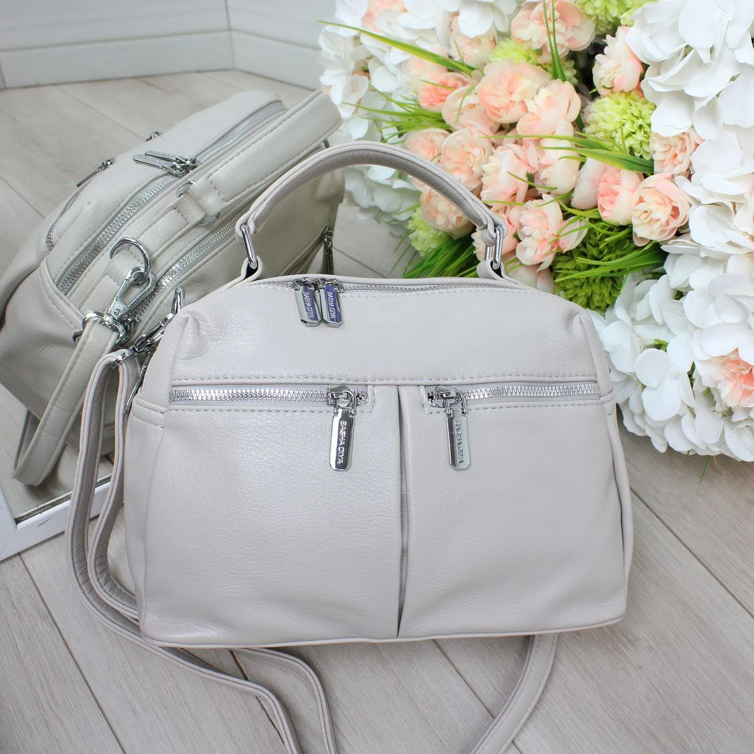 Жіноча сіро-бежева сумка крос-боді з екошкіри люкс якості через плече