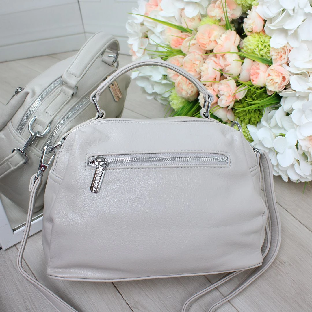 Жіноча сіро-бежева сумка крос-боді з екошкіри люкс якості через плече