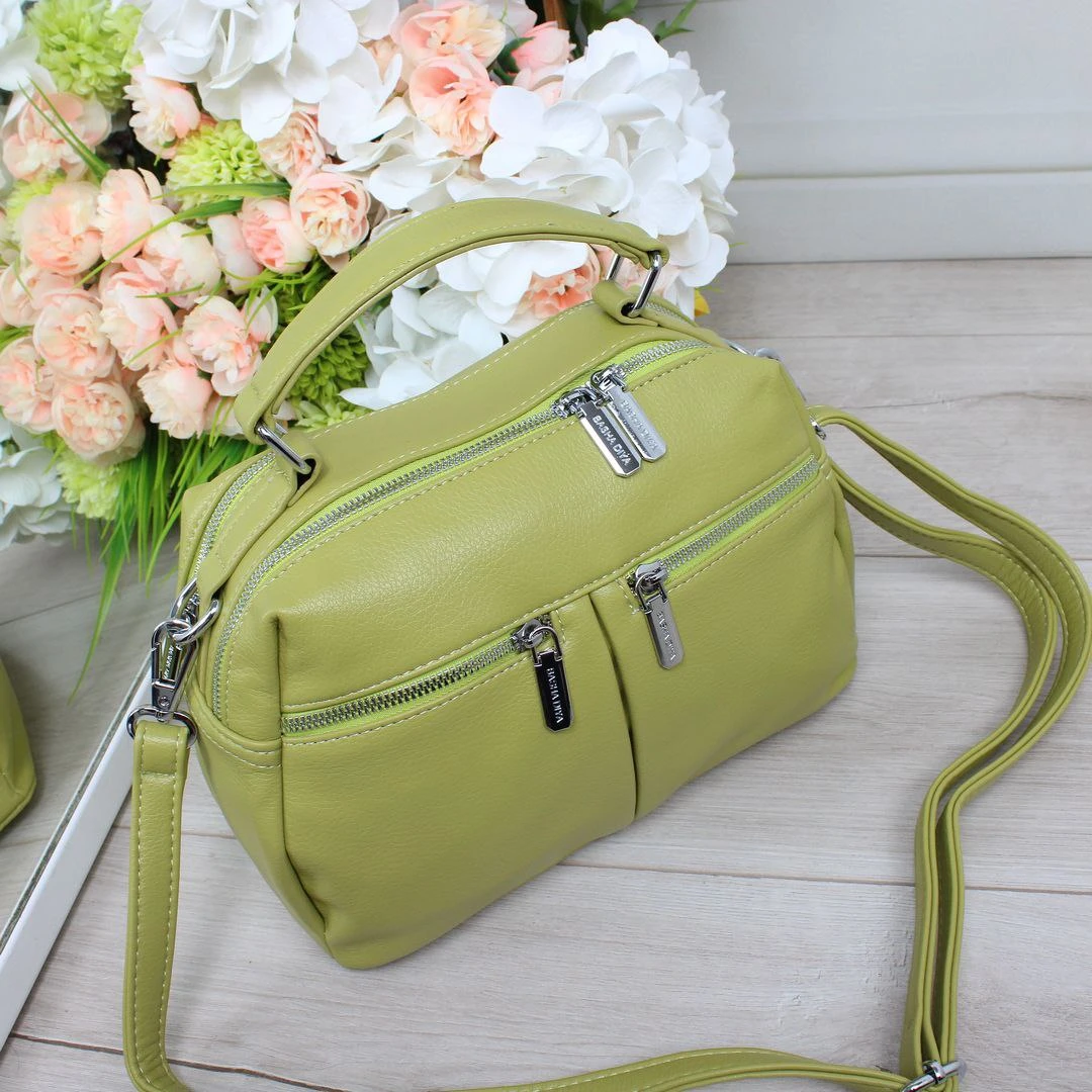 Жіноча зелена сумка крос-боді з екошкіри люкс якості через плече
