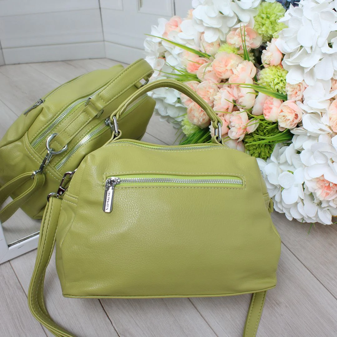 Жіноча зелена сумка крос-боді з екошкіри люкс якості через плече