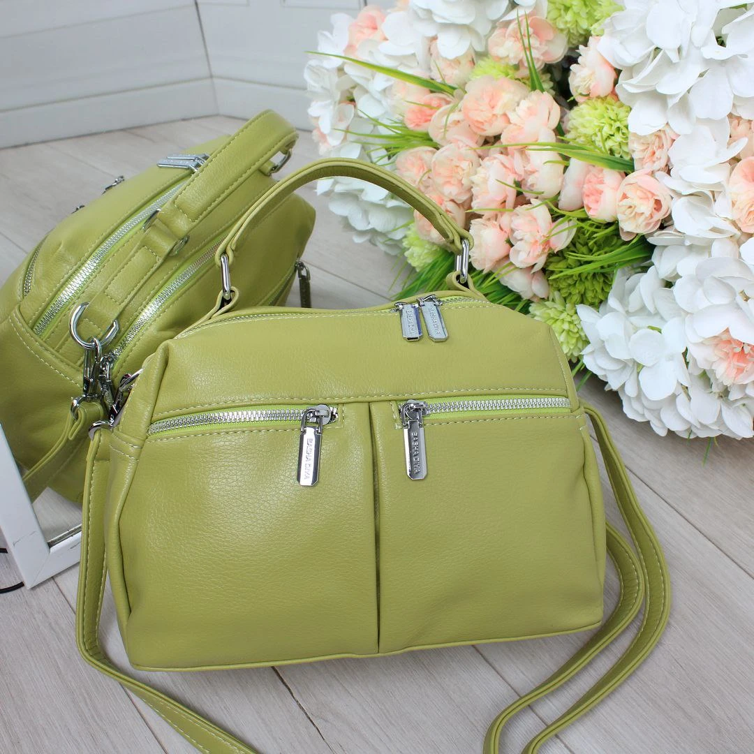 Жіноча зелена сумка крос-боді з екошкіри люкс якості через плече