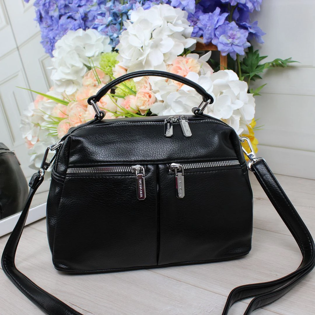 Жіноча чорна сумка крос-боді з екошкіри люкс якості через плече